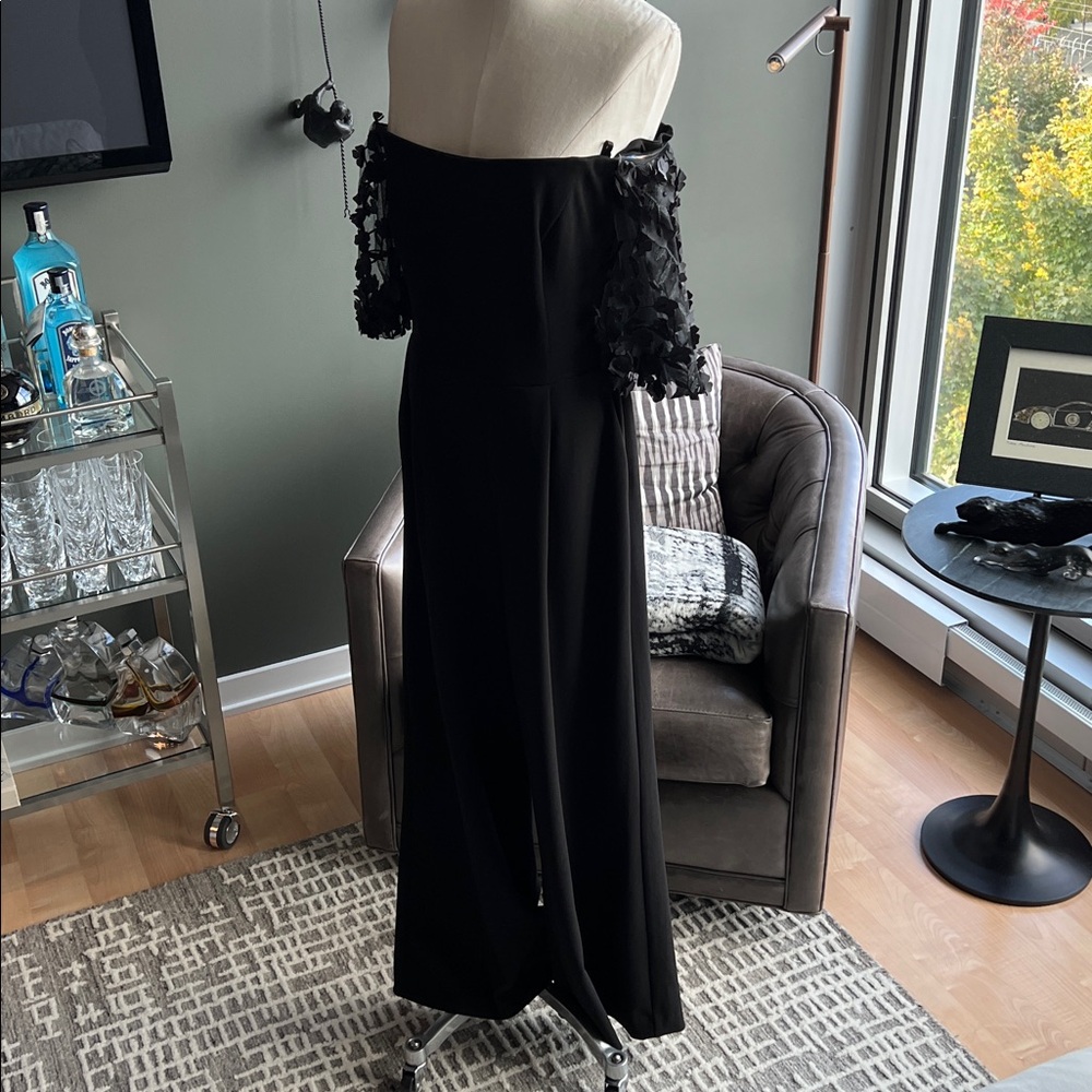 New Xscape Belle Off-the-Shoulder Scuba Crepe Jumpsuit in Black Size 10 - Picture 4 of 8